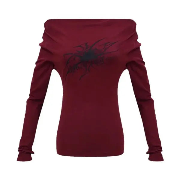 Gothic Grunge Off-Shoulder Long Sleeve Top - Y2K Vintage Korean Style Streetwear Crop Top