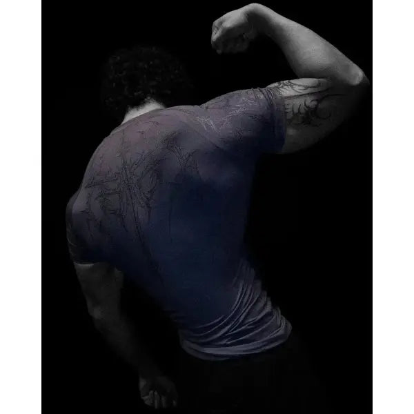 Gothic Print Muscle Tee Multi Size High Elasticity Quick Dry Gym Shirt - Purple / XL