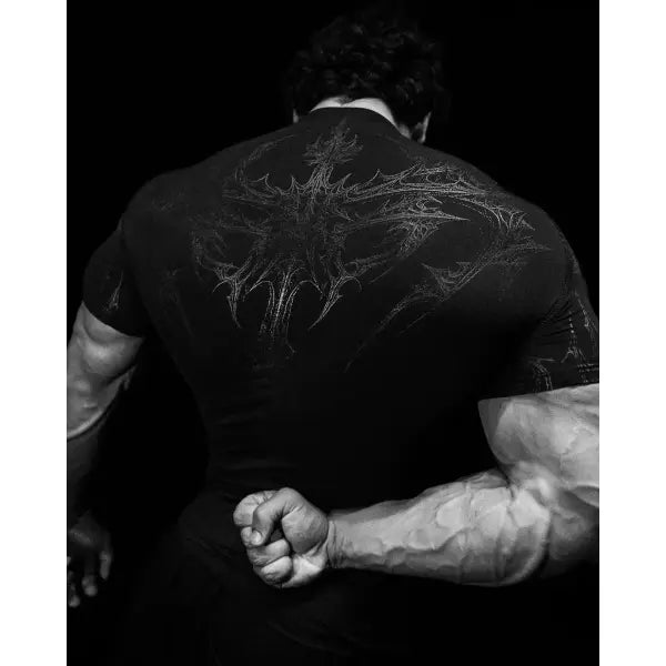 Gothic Print Muscle Tee Multi Size High Elasticity Quick Dry Gym Shirt - Black black / S