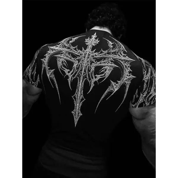 Gothic Print Muscle Tee Multi Size High Elasticity Quick Dry Gym Shirt