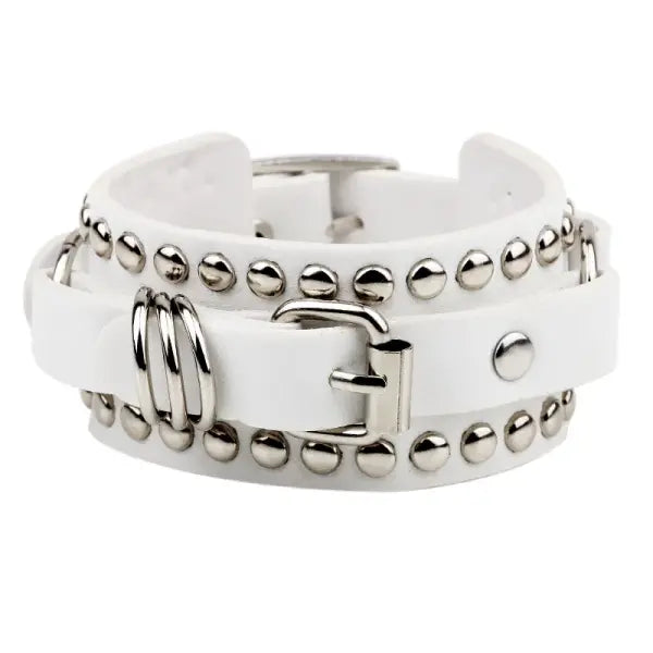 Gothic Spike Studded Leather Bracelets Black Punk Rock Jewelry - white