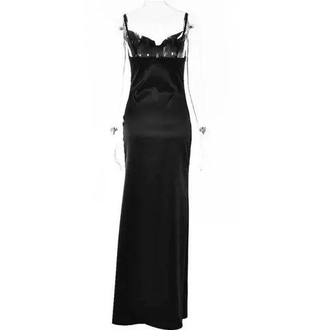 Sexy Dress - High Split Evening Dress with Open Back - Black / L