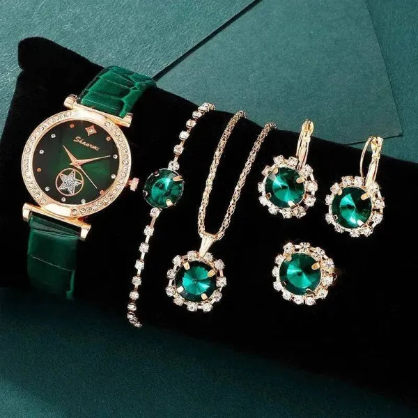 Green Luxury Quartz Watches for Women - 6PCS Set by SHAARMS