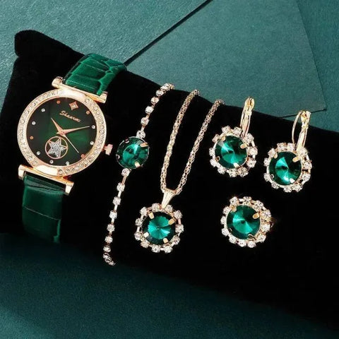 Green Luxury Quartz Watches for Women - 6PCS Set by SHAARMS