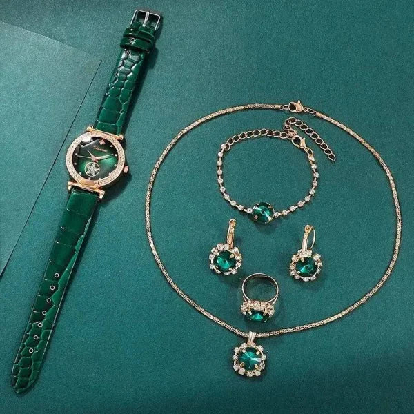Green Luxury Quartz Watches for Women - 6PCS Set by SHAARMS