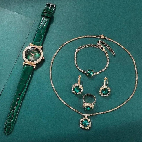 Green Luxury Quartz Watches for Women - 6PCS Set by SHAARMS