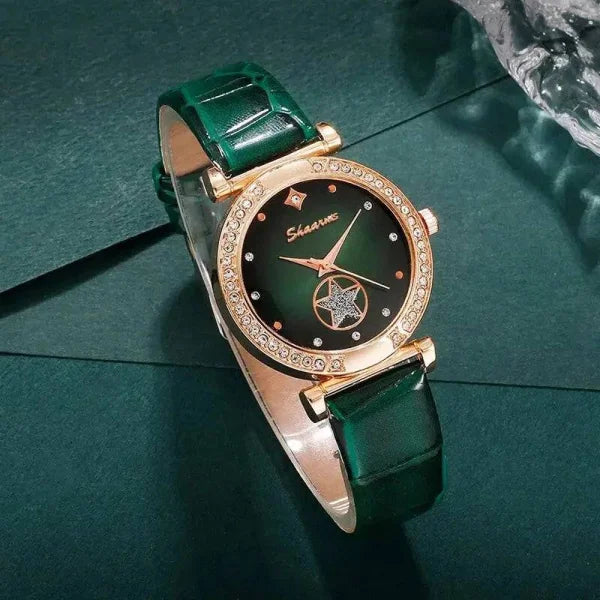 Green Luxury Quartz Watches for Women - 6PCS Set by SHAARMS