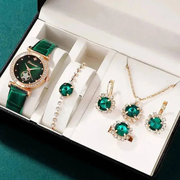 Green Luxury Quartz Watches for Women - 6PCS Set by SHAARMS - Green