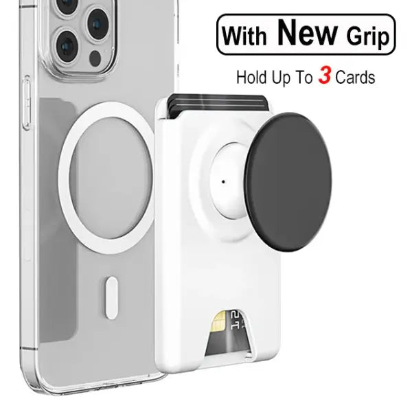 Grippopso Universal Magnetic Wallet and Expanding Phone Grip Holder - White Black