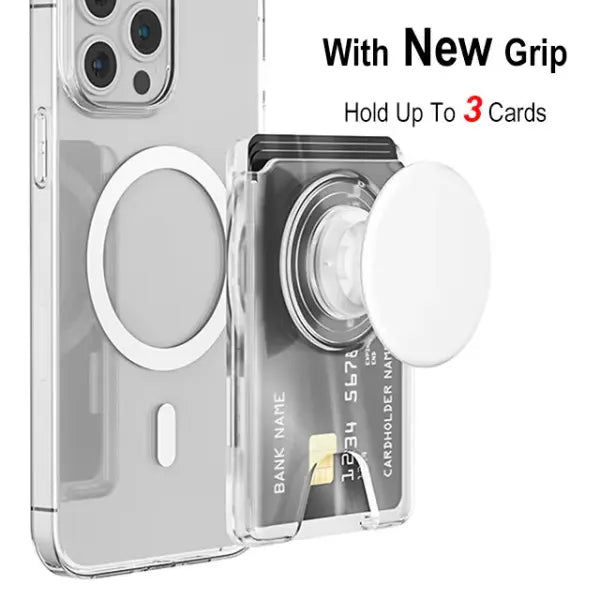 Grippopso Universal Magnetic Wallet and Expanding Phone Grip Holder - Transparent White