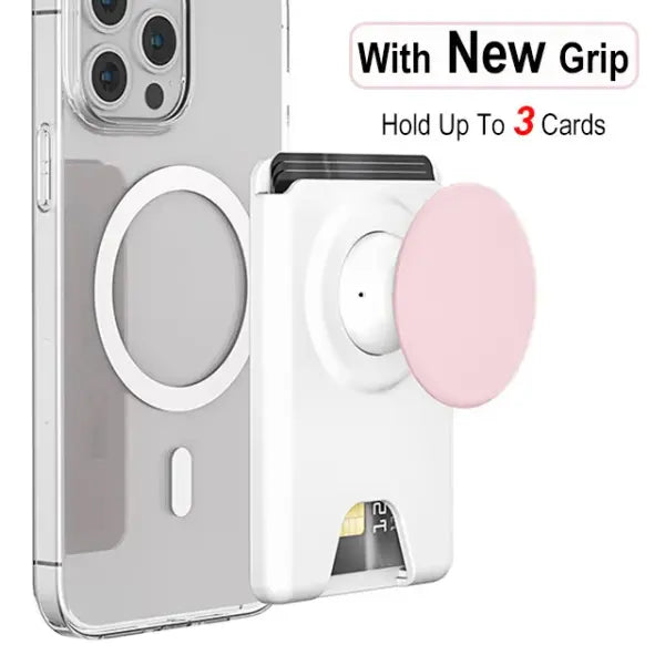 Grippopso Universal Magnetic Wallet and Expanding Phone Grip Holder - White Pink