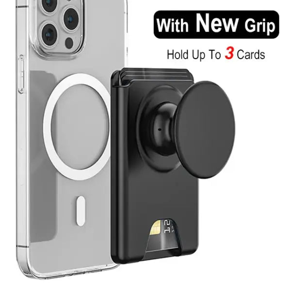Grippopso Universal Magnetic Wallet and Expanding Phone Grip Holder - Black
