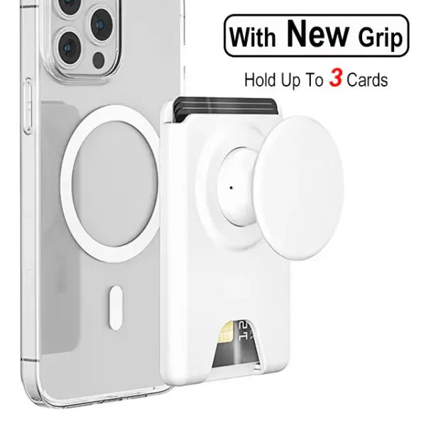 Grippopso Universal Magnetic Wallet and Expanding Phone Grip Holder - White
