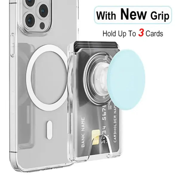 Grippopso Universal Magnetic Wallet and Expanding Phone Grip Holder - Transparent Blue