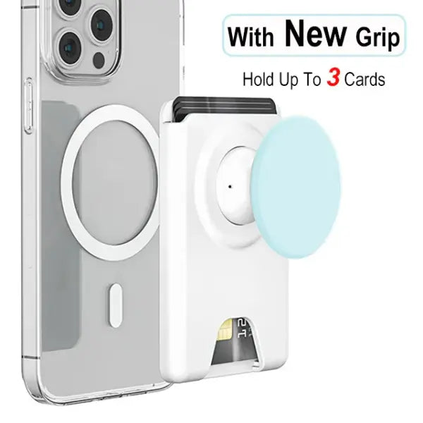 Grippopso Universal Magnetic Wallet and Expanding Phone Grip Holder - White Blue