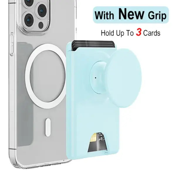 Grippopso Universal Magnetic Wallet and Expanding Phone Grip Holder - Blue