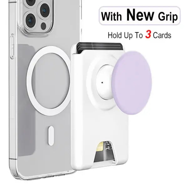 Grippopso Universal Magnetic Wallet and Expanding Phone Grip Holder - White Purple