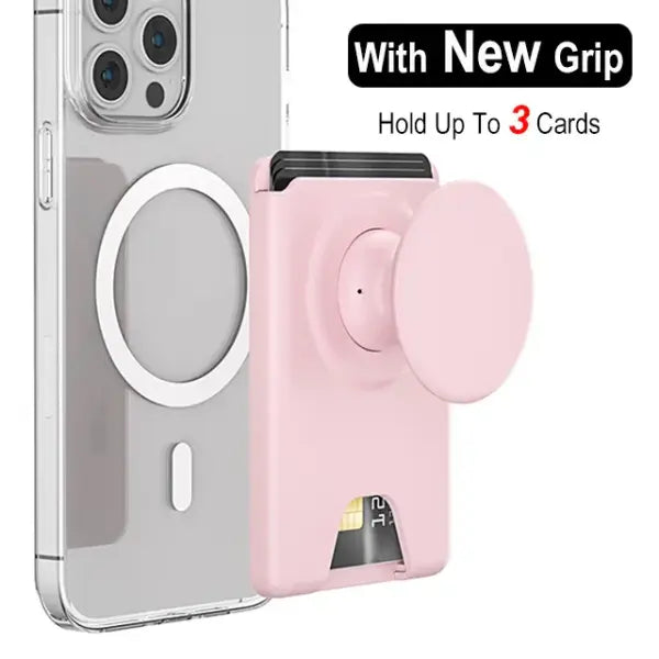 Grippopso Universal Magnetic Wallet and Expanding Phone Grip Holder - Pink