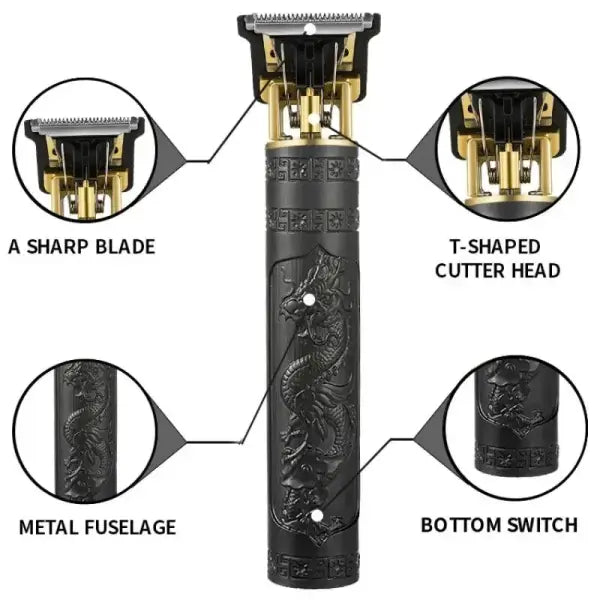 Men rechargeable clipper razor material black vintage grooming tool - C649-gold
