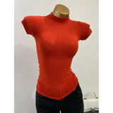 Women’s Sexy Mock Neck Sheer T-Shirt - Slim Fit Elastic Mesh Top for Layering & Clubwear