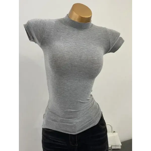 Women’s Sexy Mock Neck Sheer T-Shirt - Slim Fit Elastic Mesh Top for Layering & Clubwear