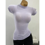 Women’s Sexy Mock Neck Sheer T-Shirt - Slim Fit Elastic Mesh Top for Layering & Clubwear