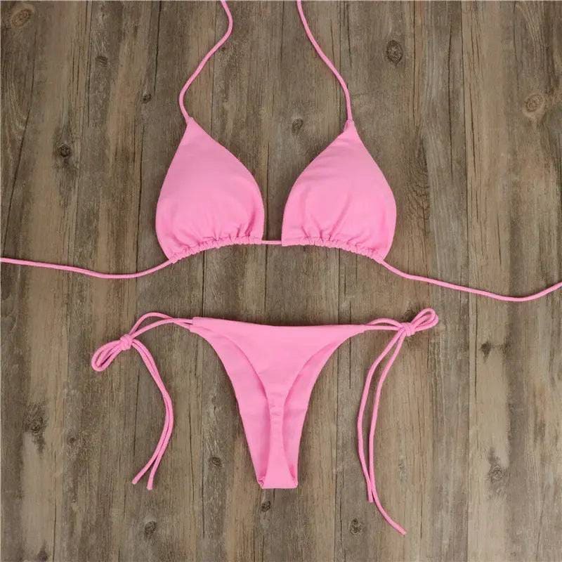 Halter Neck Bikini - Trendy Two Piece Swimsuit for Women - Pink / L