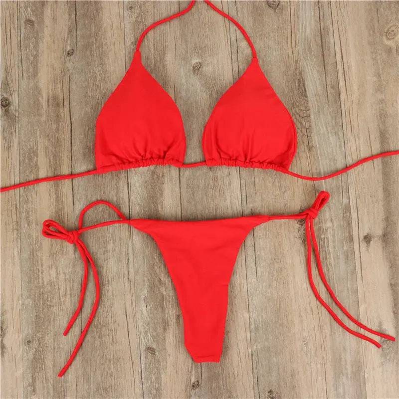 Halter Neck Bikini - Trendy Two Piece Swimsuit for Women - Red / L