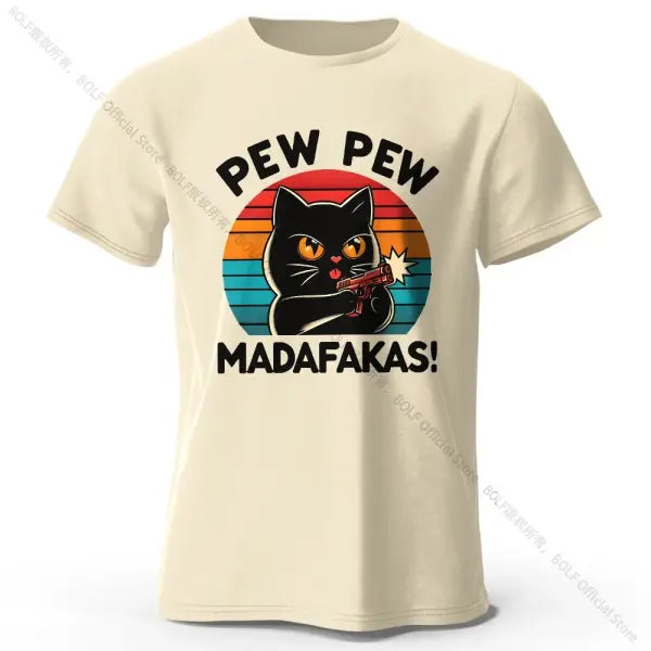 Hand-Drawn Cat Short Sleeve Cotton T-Shirt – Soft Casual Style - Beige / M