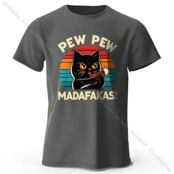 Hand-Drawn Cat Short Sleeve Cotton T-Shirt – Soft Casual Style - Dark Gray / M