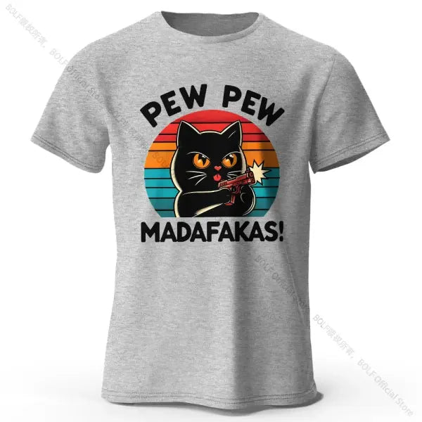 Hand-Drawn Cat Short Sleeve Cotton T-Shirt – Soft Casual Style - Gray / M