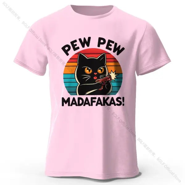Hand-Drawn Cat Short Sleeve Cotton T-Shirt – Soft Casual Style - Pink / M
