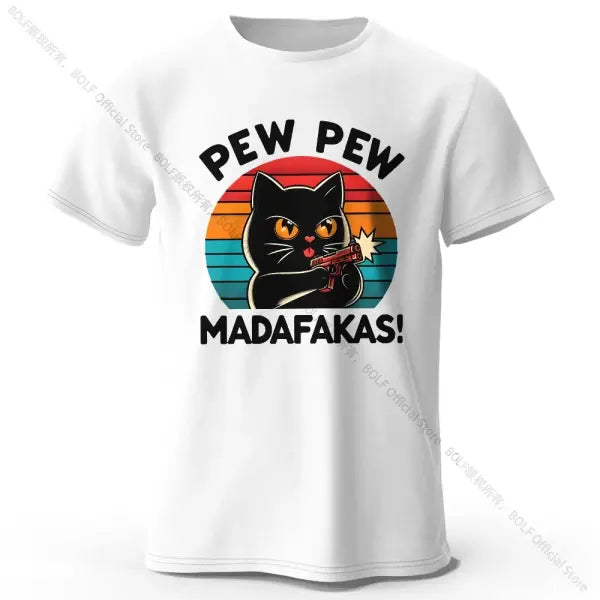 Hand-Drawn Cat Short Sleeve Cotton T-Shirt – Soft Casual Style - White / M