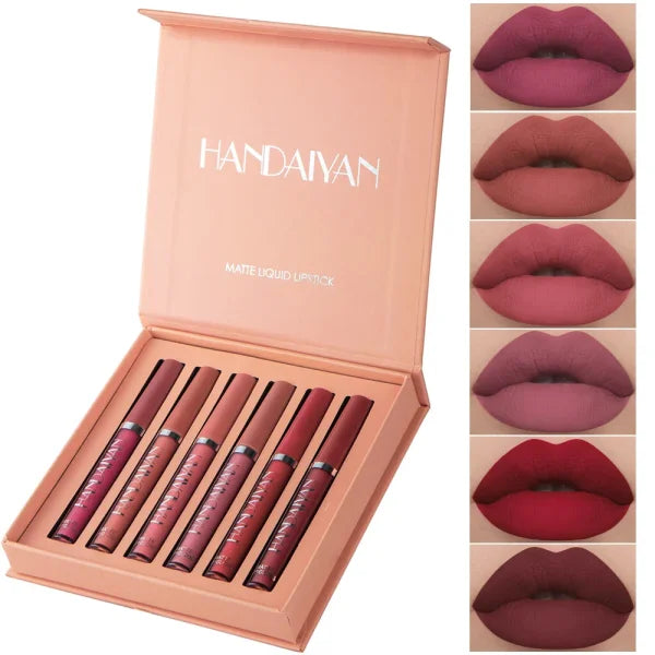 HANDAIYAN 6-Piece Liquid Lipstick Set – Non-Stick Cup Matte Lip Gloss Gift Box, Long-Lasting & Fade-Resistant - Himpall
