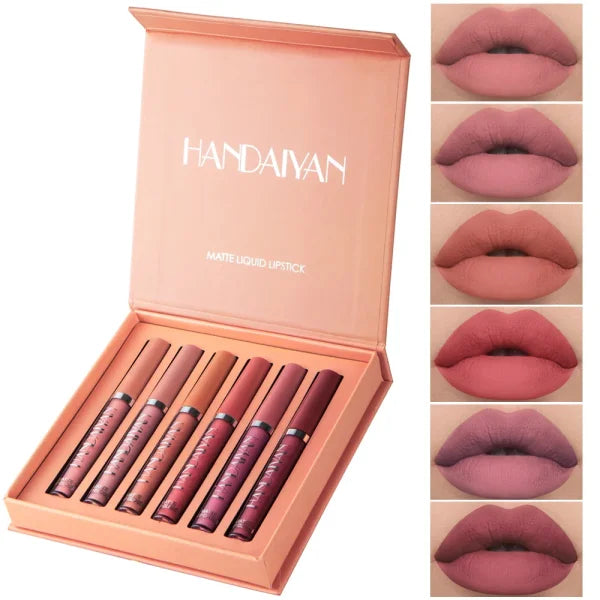 HANDAIYAN 6-Piece Liquid Lipstick Set – Non-Stick Cup Matte Lip Gloss Gift Box, Long-Lasting & Fade-Resistant - Himpall