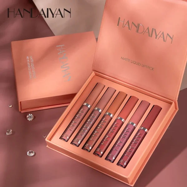 HANDAIYAN 6-Piece Liquid Lipstick Set – Non-Stick Cup Matte Lip Gloss Gift Box, Long-Lasting & Fade-Resistant - Himpall