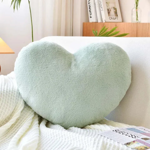 Mint green heart shape plush pillow for Valentine’s Day decor as a heart pillow