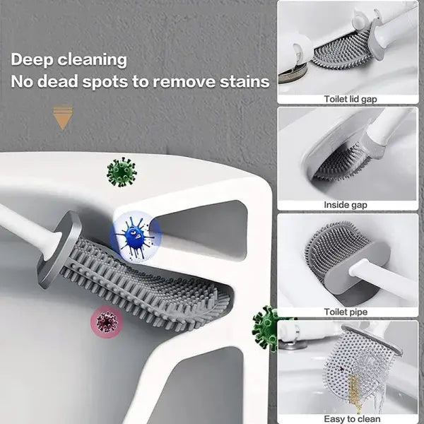 Hanging Silicone Toilet Brush Cleaner with Long Handle Flexible Cleaner Bathroom Brush Quick Drying Holder Bathroom