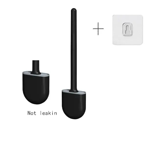 Hanging Silicone Toilet Brush with Long Handle: Flexible Quick-Drying Bathroom Cleaner - black