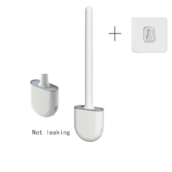 Hanging Silicone Toilet Brush with Long Handle: Flexible Quick-Drying Bathroom Cleaner - white 1