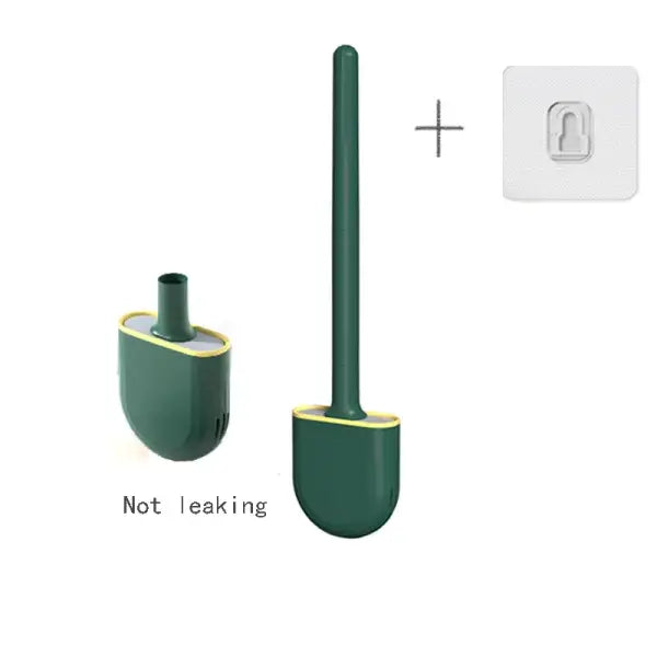 Hanging Silicone Toilet Brush with Long Handle: Flexible Quick-Drying Bathroom Cleaner - green
