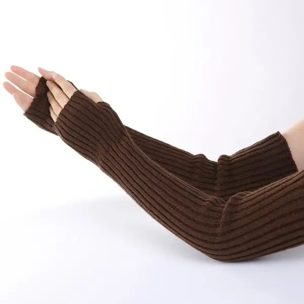 Harajuku Fingerless Long Wrist Gloves – Knitted Arm Warmers Goth Punk - coffee