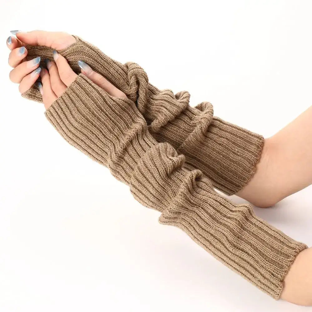 Harajuku Fingerless Long Wrist Gloves False Sleeves 52cm Knitted Gloves Arm Warmers Goth Punk Elbow Mittens Girl Boys