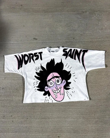 Harajuku Vintage Cross Oversized T-Shirt - Unisex Goth Streetwear Cotton Top - GRAY / S
