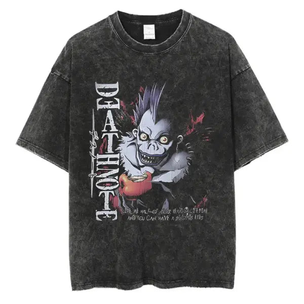Death Note Anime Graphic T-Shirt - Vintage Washed Oversized Cotton Streetwear Tee (Unisex) - black-SIK061C / M