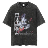 Death Note Anime Graphic T-Shirt - Vintage Washed Oversized Cotton Streetwear Tee (Unisex) - black-SIK061C / M