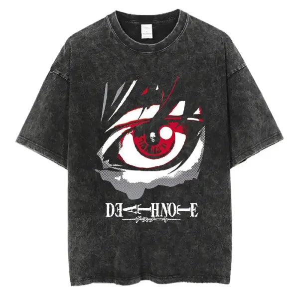 Death Note Anime Graphic T-Shirt - Vintage Washed Oversized Cotton Streetwear Tee (Unisex) - black-SIK083C / XXXL