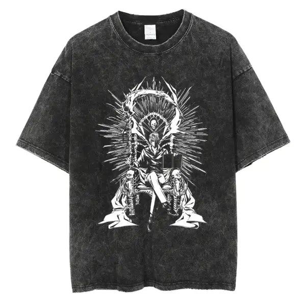 Death Note Anime Graphic T-Shirt - Vintage Washed Oversized Cotton Streetwear Tee (Unisex) - AF434 / L