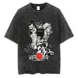 Death Note Anime Graphic T-Shirt - Vintage Washed Oversized Cotton Streetwear Tee (Unisex) - black-SIL002B / M