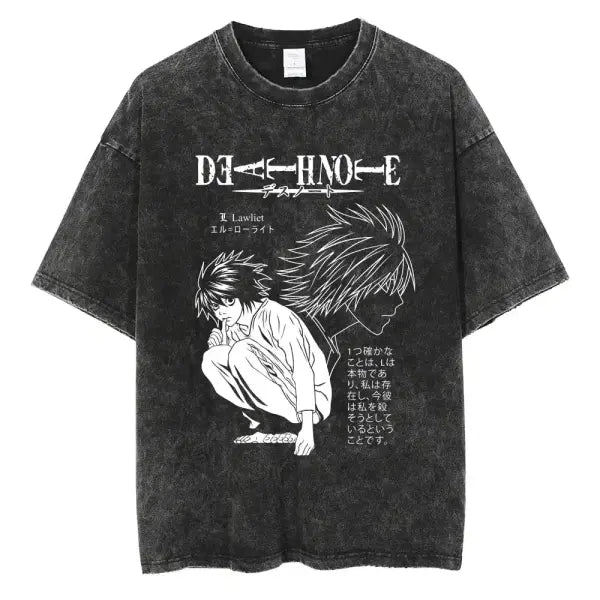 Death Note Anime Graphic T-Shirt - Vintage Washed Oversized Cotton Streetwear Tee (Unisex) - AF1359 / S